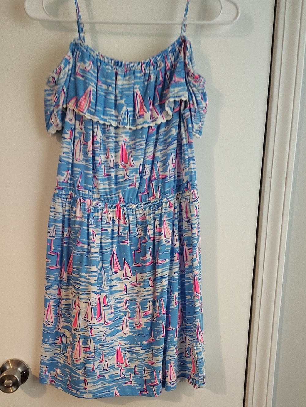 Lilly Pulitzer Blue Sailboat Print Sundress with Pink Accents